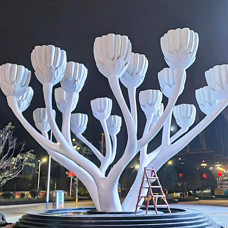 Detalhes altamente realistas em grande forma de flores de fibra de vidro escultura adequada para centro comercial
